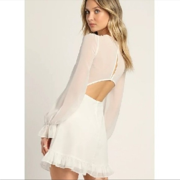 Lulu's Dresses & Skirts - Lulu’s Sheer Attraction White Long Sleeve Ruffled Mini Dress